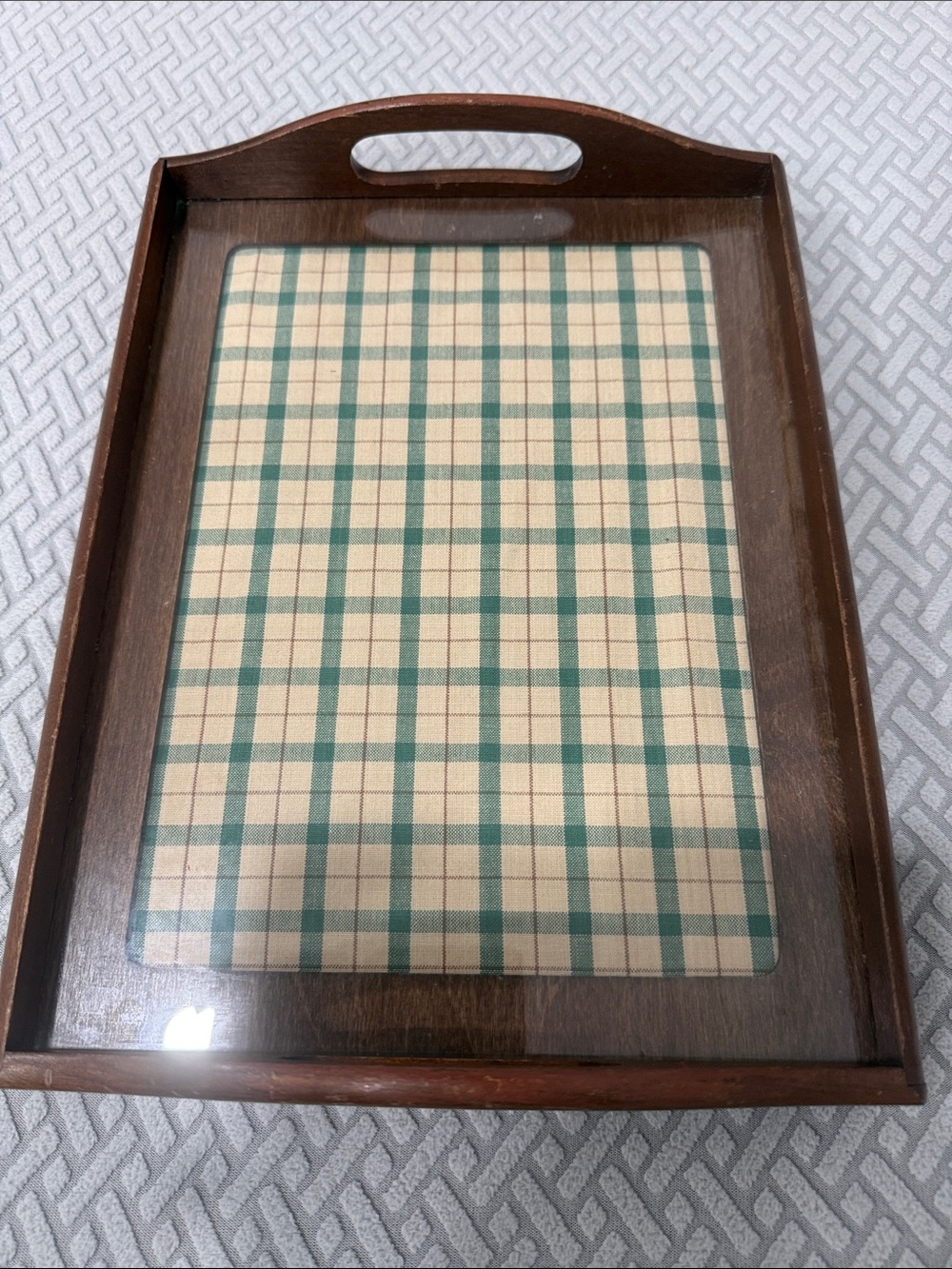 Vintage Sudberry House Wooden Display Needlepoint Serving Tray Glass Insert